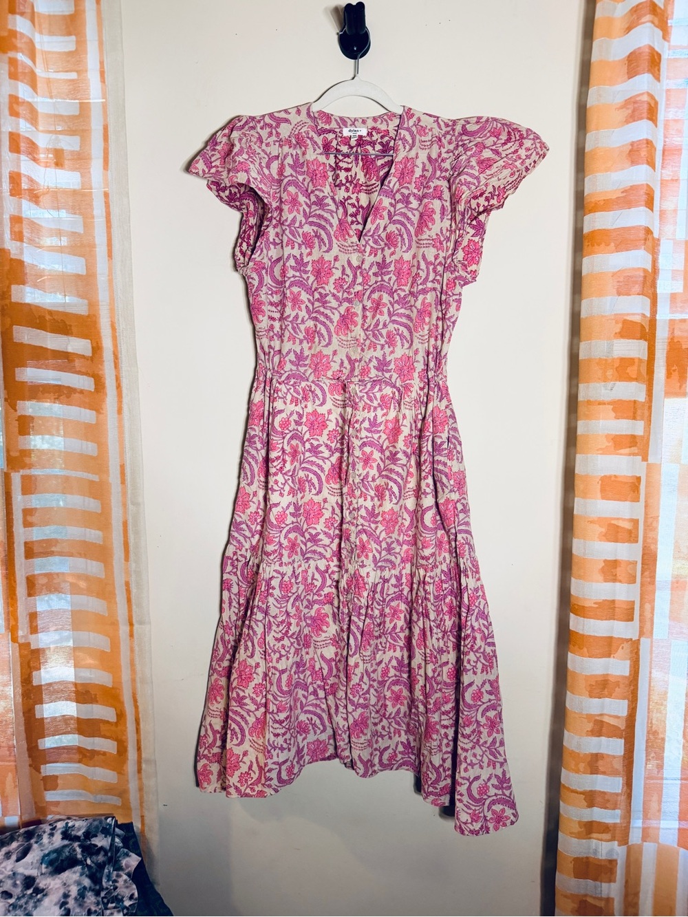 dylan Pink Floral Midi Dress with Tie Waist